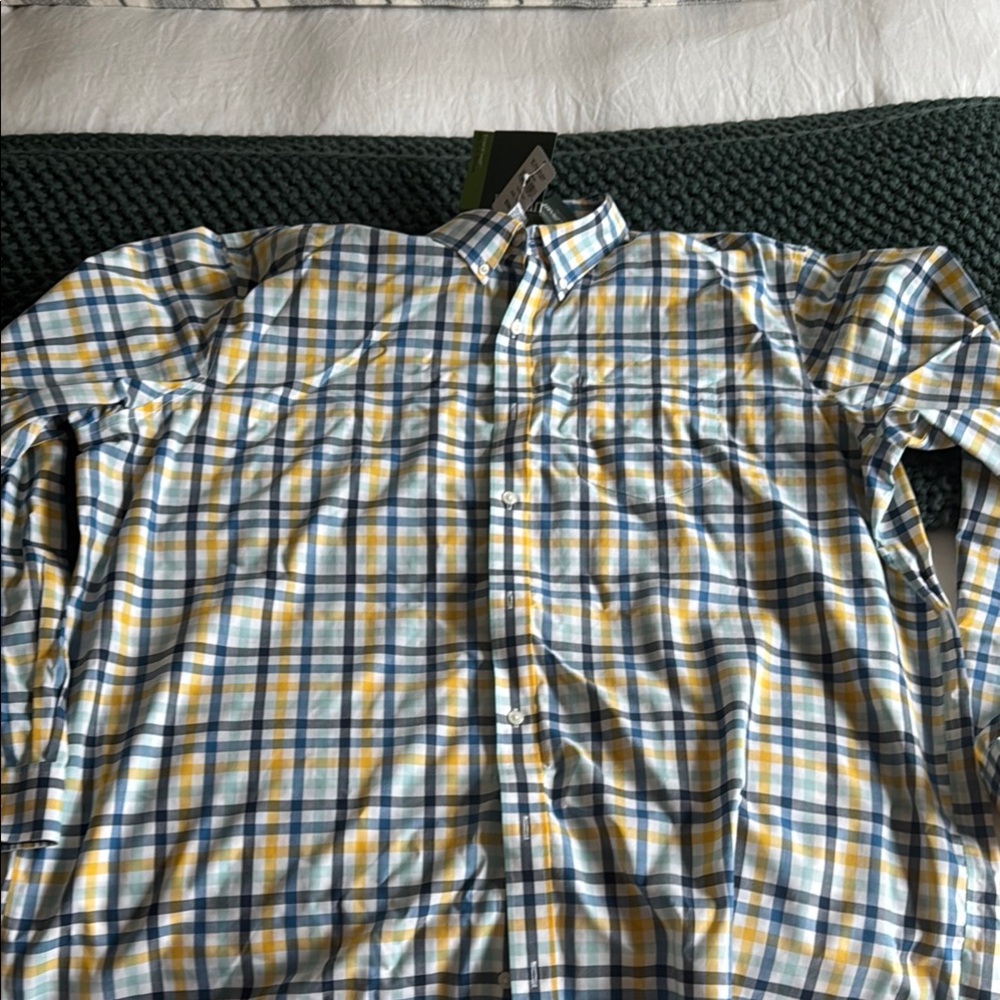 L.L. Bean Blue and Yellow Casual Button Down Shirt